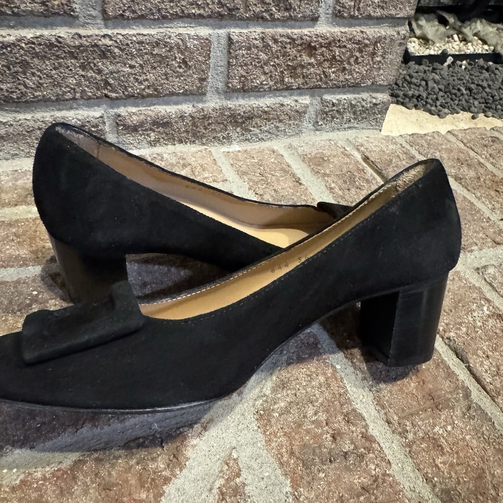Ann Mashburn Buckle Heel Black Suede Block Made in Italy 36 US 5.5 #242 - Picture 3 of 16